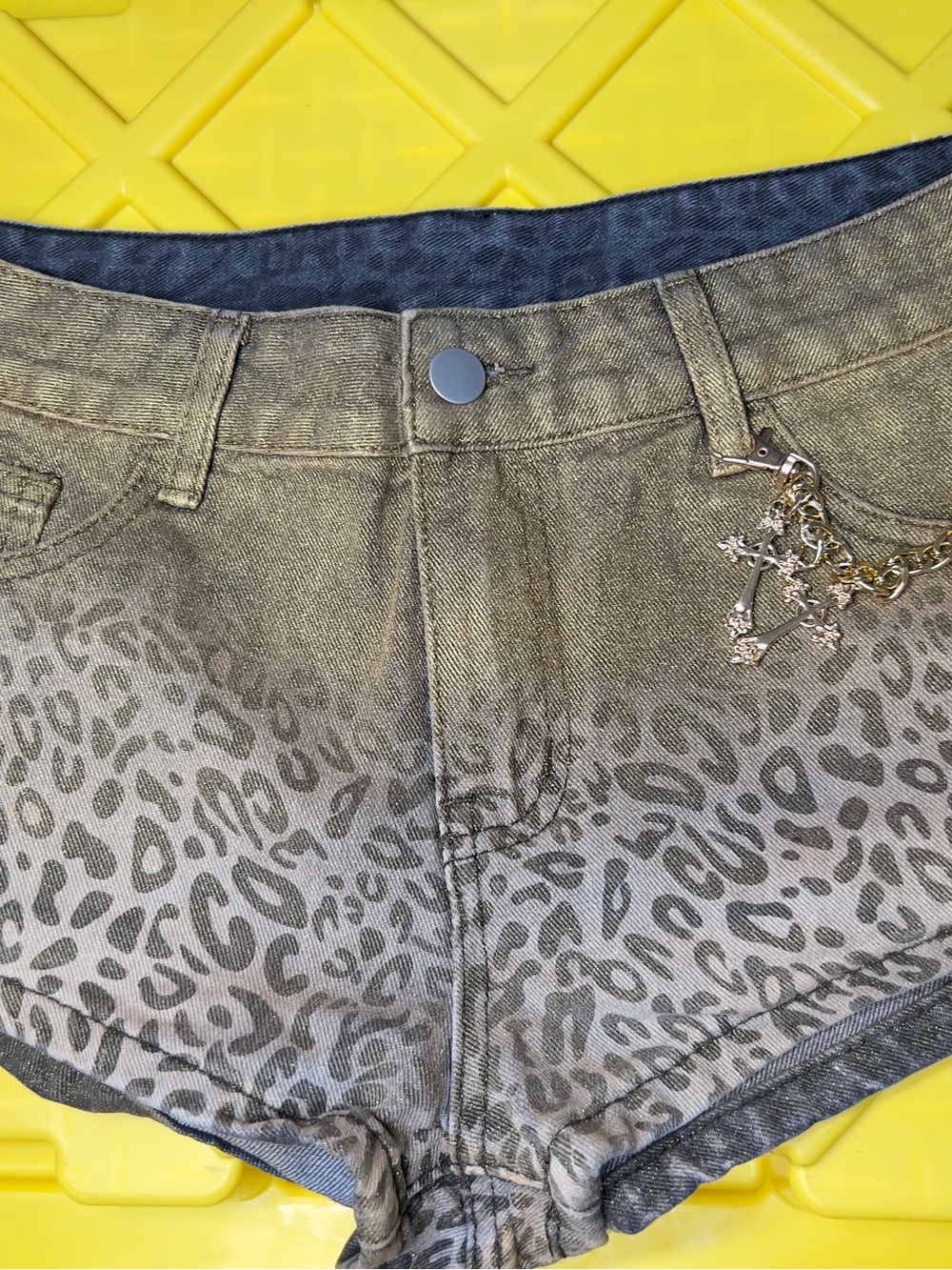 Leopard Print Women's Denim Shorts - Tan - Picture 5 of 9